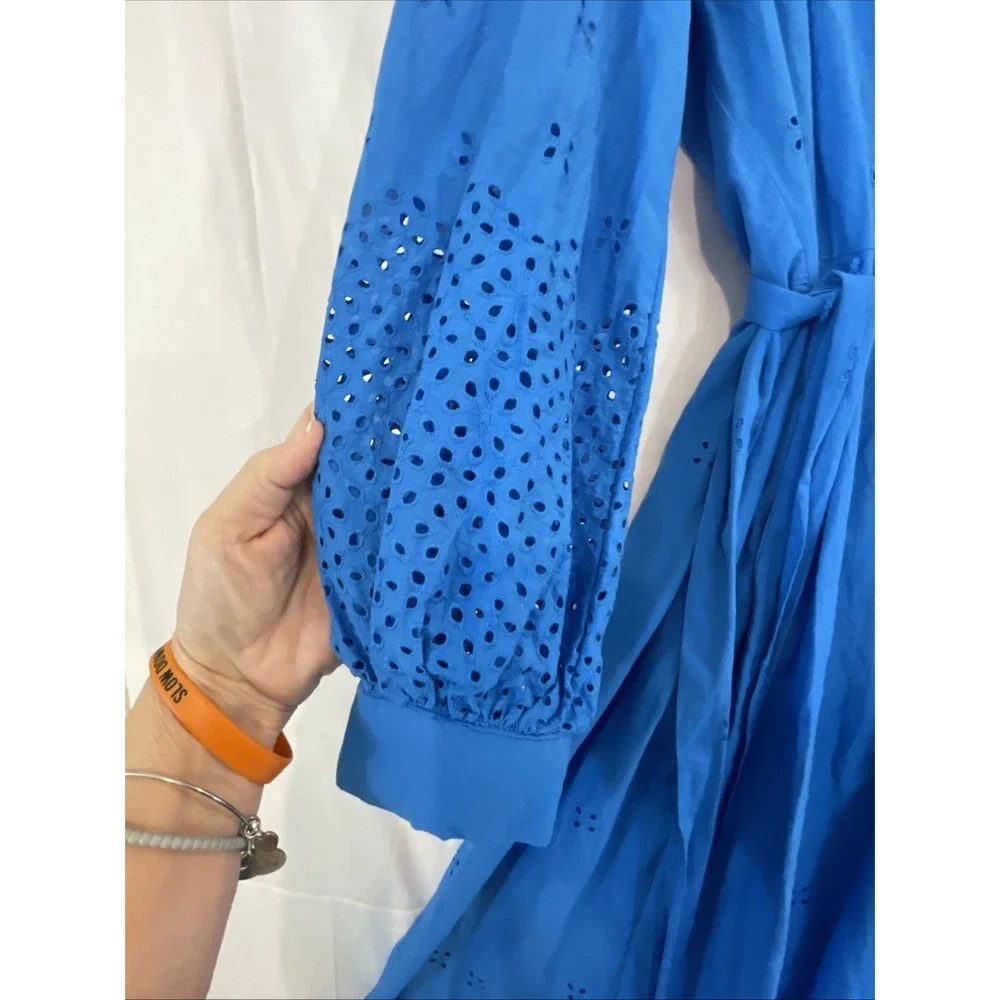 NWT Julia Jordan Women's Sz XL Long-Sleeve Layered Cotton Eyelet Midi Dress Blue